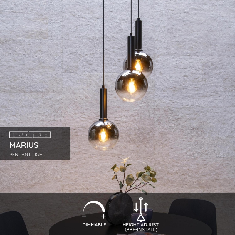 Lucide MARIUS - Závesné svietidlo - Ø 48,5 cm - 3xE27 - Čierna